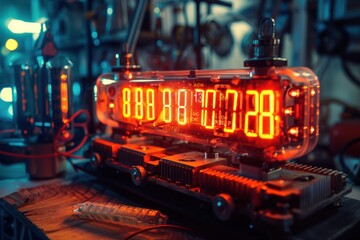 Retro Red Digital Clock Display Vintage Electronics