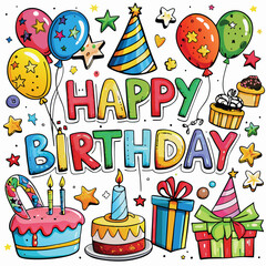 Colorful Happy Birthday Celebration Illustration.