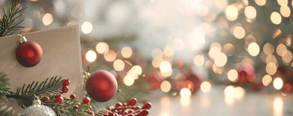 A close-up of a holiday party invitation pinned to an office notice board, surrounded by Christmas decorations