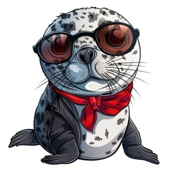 Seals Rockabilly animal fashion cartoon isolated whitebackground 16:9