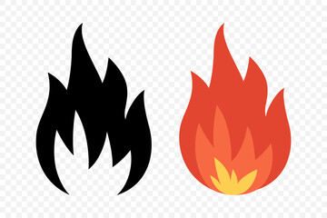 Vector Fire Flame Isolated Icon Set. Campfire, Bonfire, Flame Sign, Front View. Vector Illustration