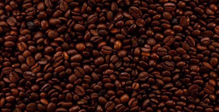 Falling Сoffee Beans. Front View Of Coffee Beans.