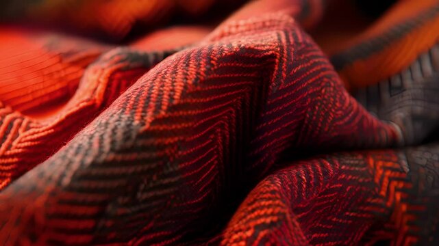 The fine threads of a handwoven scarf are carefully p in a herringbone pattern creating a tactile surface that is as visually appealing as it is soft to the touch.