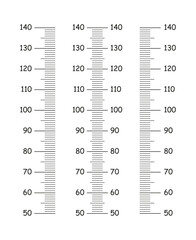 Kids height chart from 50 to 140 centimeters set. Template for wall growth sticker isolated on a white background. Meter wall or growth vertical ruler. Graphic illustration. 