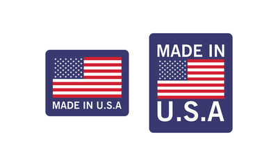Made in USA badge with USA flag elements, Made in USA sign with American flag icon , American product emblem Vector illustration