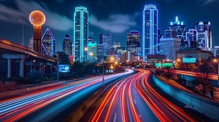 Neon Nights Vibrant Cityscape with Light Trails and Futuristic Skyscrapers Capturing the Dynamic Energy of Urban Life with Canon EOS 6D Mark II
