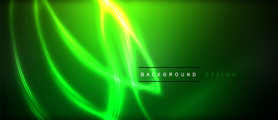 Neon glowing circle rays, light round lines in the dark, planet style neon wave lines. Energetic electric concept design for wallpaper, banner, background