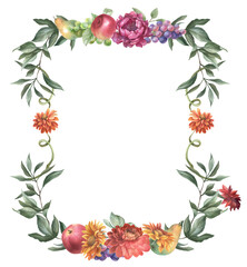 Watercolor Autumn floral border PNG. Thanksgiving frame, hello autumn