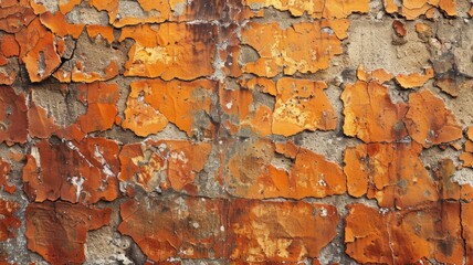 Fototapeta premium Old wall with peeling orange paint and cracks