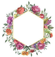 Watercolor Autumn floral border PNG. Thanksgiving frame, hello autumn