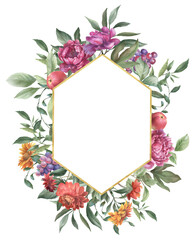 Watercolor Autumn floral border PNG. Thanksgiving frame, hello autumn