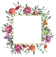 Watercolor Autumn floral border PNG. Thanksgiving frame, hello autumn