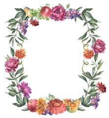 Watercolor Autumn floral border PNG. Thanksgiving frame, hello autumn