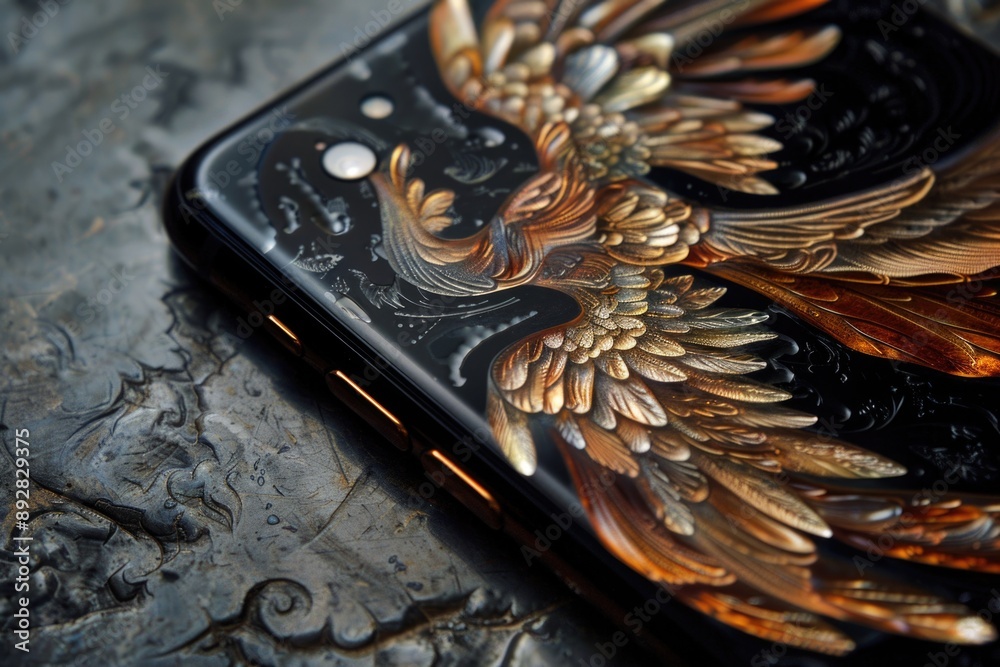 Poster A close-up view of a cell phone placed on a flat surface, ideal for use as an illustration or design element