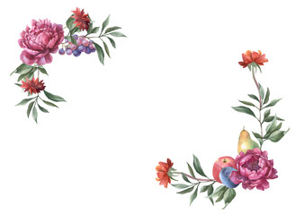 Watercolor Autumn floral border PNG. Thanksgiving frame, hello autumn