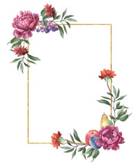 Watercolor Autumn floral border PNG. Thanksgiving frame, hello autumn