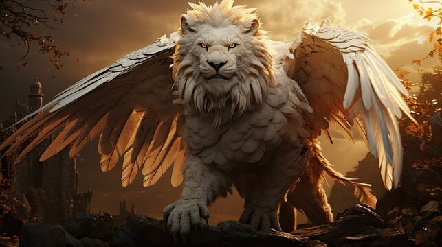lion with wings, magical creature or grifone