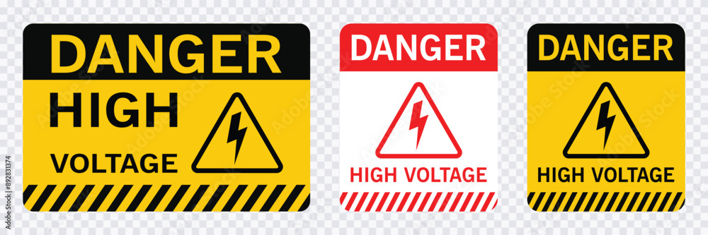 Wall mural hight voltage signs with warning message for industrial areas, danger hight voltage stickers in tran