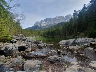 Landscape of Eibsee lake in Germany, Bavaria.