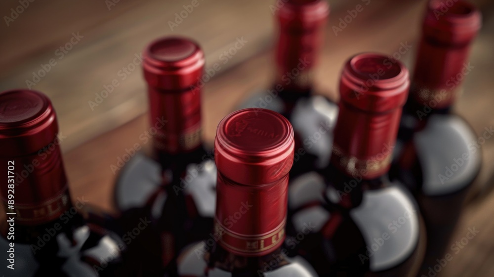 Poster a collection of wine bottles arranged on a wooden table