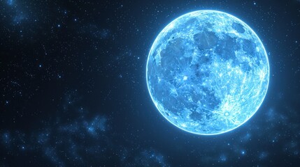 Obraz premium A luminous blue moon dominates the night sky surrounded by a field of twinkling stars
