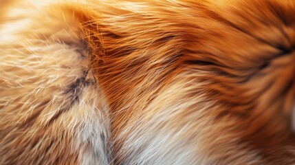 Red fox fur with autumn forest bokeh. Fox fur close-up