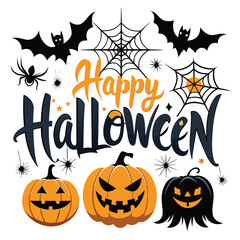 Happy Halloween with Pumpkins and Bats.