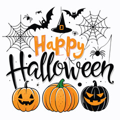 Happy Halloween with Pumpkins and Bats.