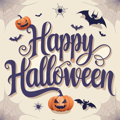 Happy Halloween with Pumpkins and Bats.