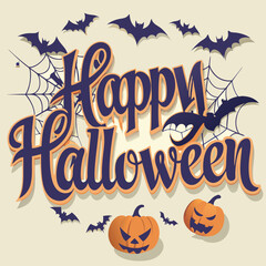 Happy Halloween with Pumpkins and Bats.