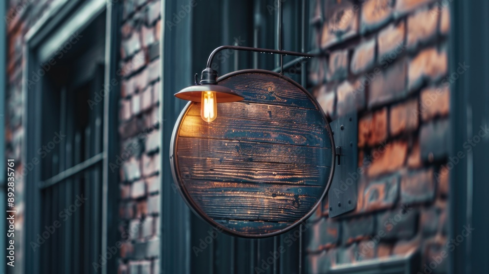 Poster a close-up shot of a light shining brightly on the side of a building, great for use in architectura