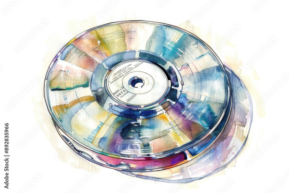 Poster a colorful illustration of a compact disc (cd) with intricate details and textures