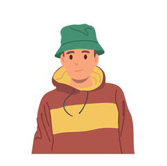 Young hipster guy, millennial boy, college student cartoon character portrait isolated on white