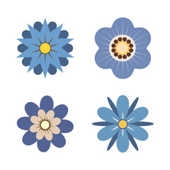 Abstract flowers, geometric shapes, top view. Spring and summer flora. Botanical elements flat style. Vector illustration isolated on white background