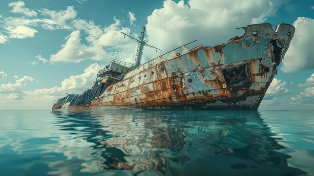 conceptual image of a ship slowly sinking into the water, metaphorically depicting a failing economy.
