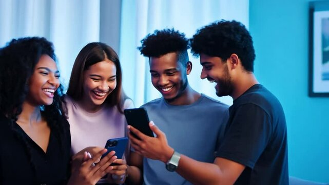 Friends group using a smartphone to have an intoxicatingly fun time
