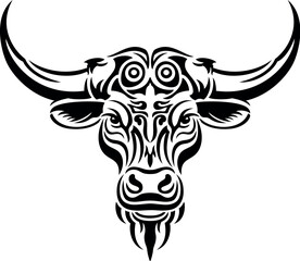 Illustration - bull tattoo, isolated. Bull head. Bull silhouette. Tattoo art style