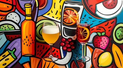 Obraz premium Abstract background of a food and drink color cover images for adults, color background, sharp and bold lines art, Generative AI illustrations. 
