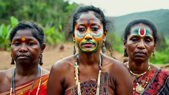picture of an Amazonian indigenous group with facial ritual paints