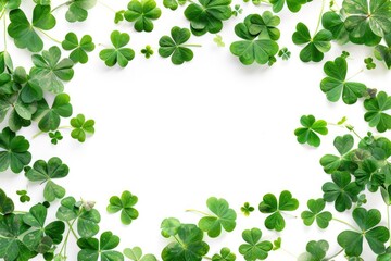 Shamrocks Border. Green Clover Leaf Frame with Three-Leaved Leaves on White Background