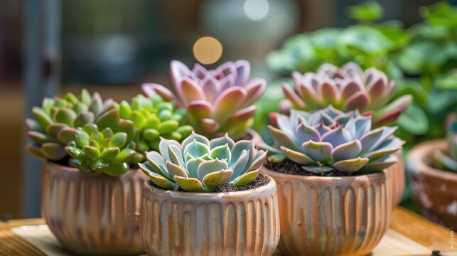 Succulent plants displayed in a ceramic container