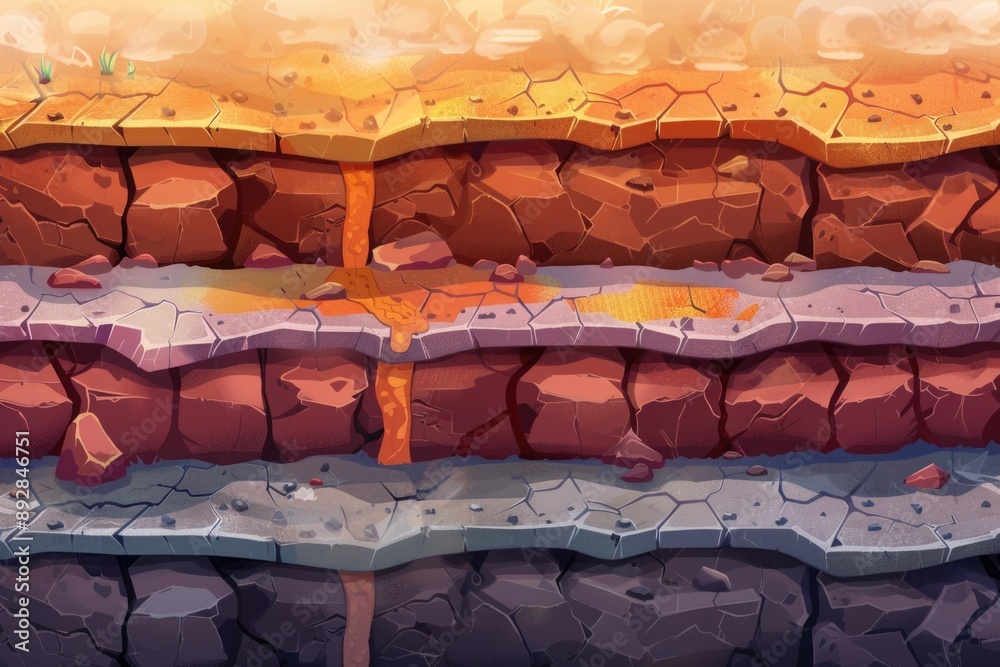 Poster a scene from a desert environment featuring rock formations and patches of green grass