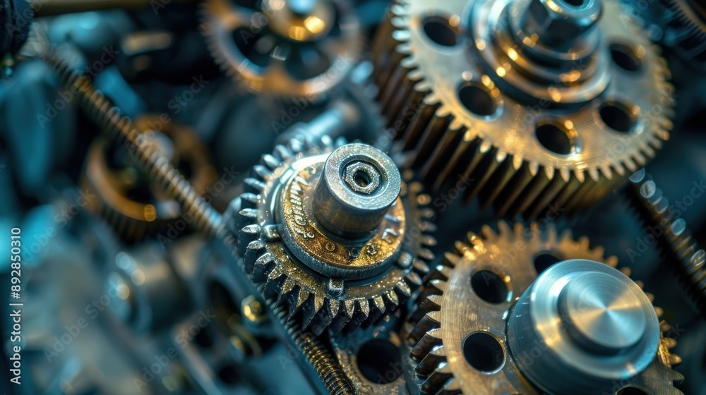 Poster Closeup of interlocking gears showcasing the intricate detail and functionality of a mechanical system