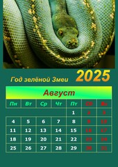 Illustration of a wall calendar 2025 of the Green Snake.