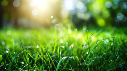 Fototapeta premium A closeup of vibrant green grass blades illuminated by sunlight
