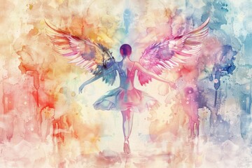 Fototapeta premium A depiction of a woman with angel wings, perfect for use in fantasy or inspirational contexts