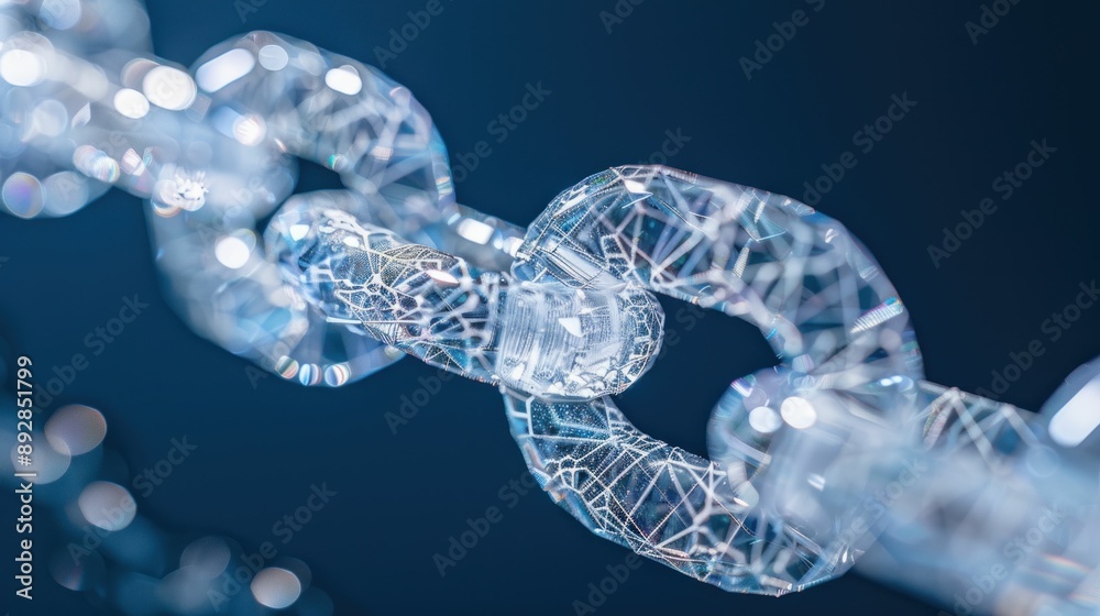 Poster blockchain network chain link closeup