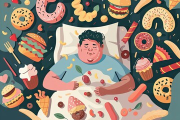 Fat man middle of restful slumber exuding peacefulness. Fat and content middle-aged man sleeping wrapped aura of ease. Beauty of rest and importance of mental and physical unwinding.