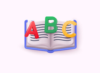 3d books with ABC letter. Entertaining and educational concept. 3D Web Vector Illustrations.