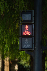 The pedestrian traffic light is red